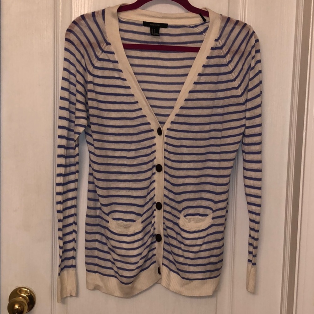 Forever 21 Blue and White Striped Cardigan